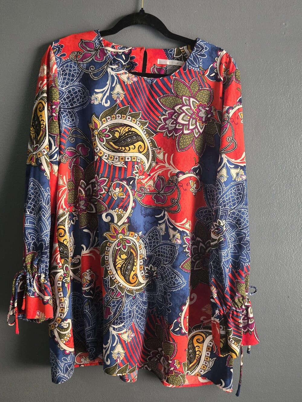 Peter Nygard Paisley Floral Boho Chic Long Sleeve Tunic Top Petite Large